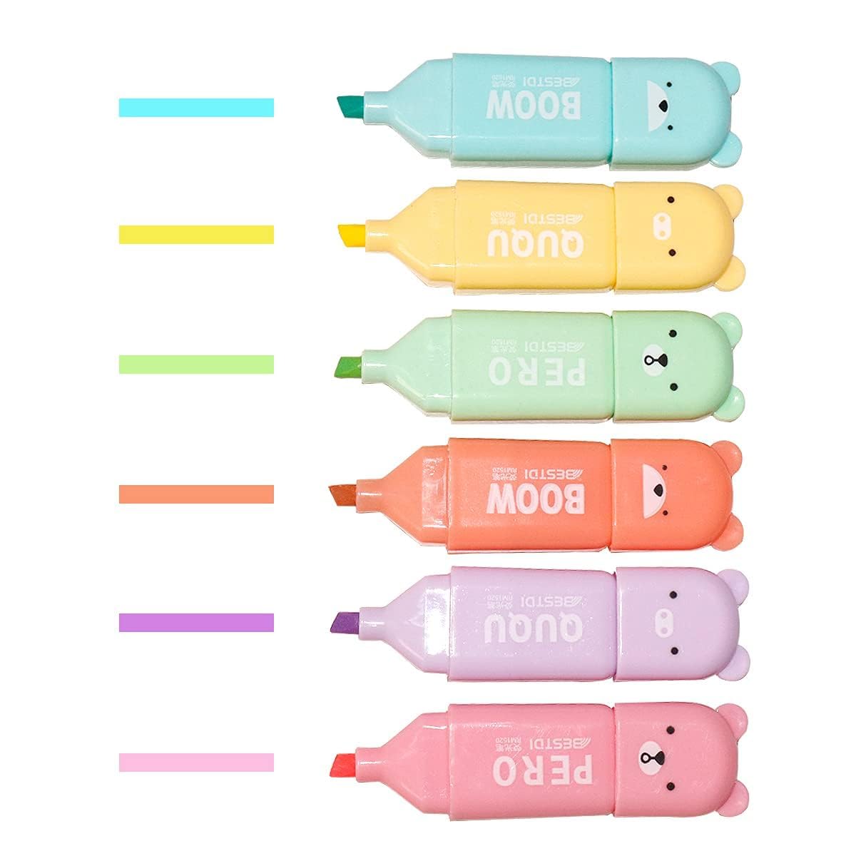 Leery Novelty Cute Mini Bear Highlighter Pens & Assorted Macaron Colors Chisel Tip Marker Pens For Writing Graffiti Stationery,D